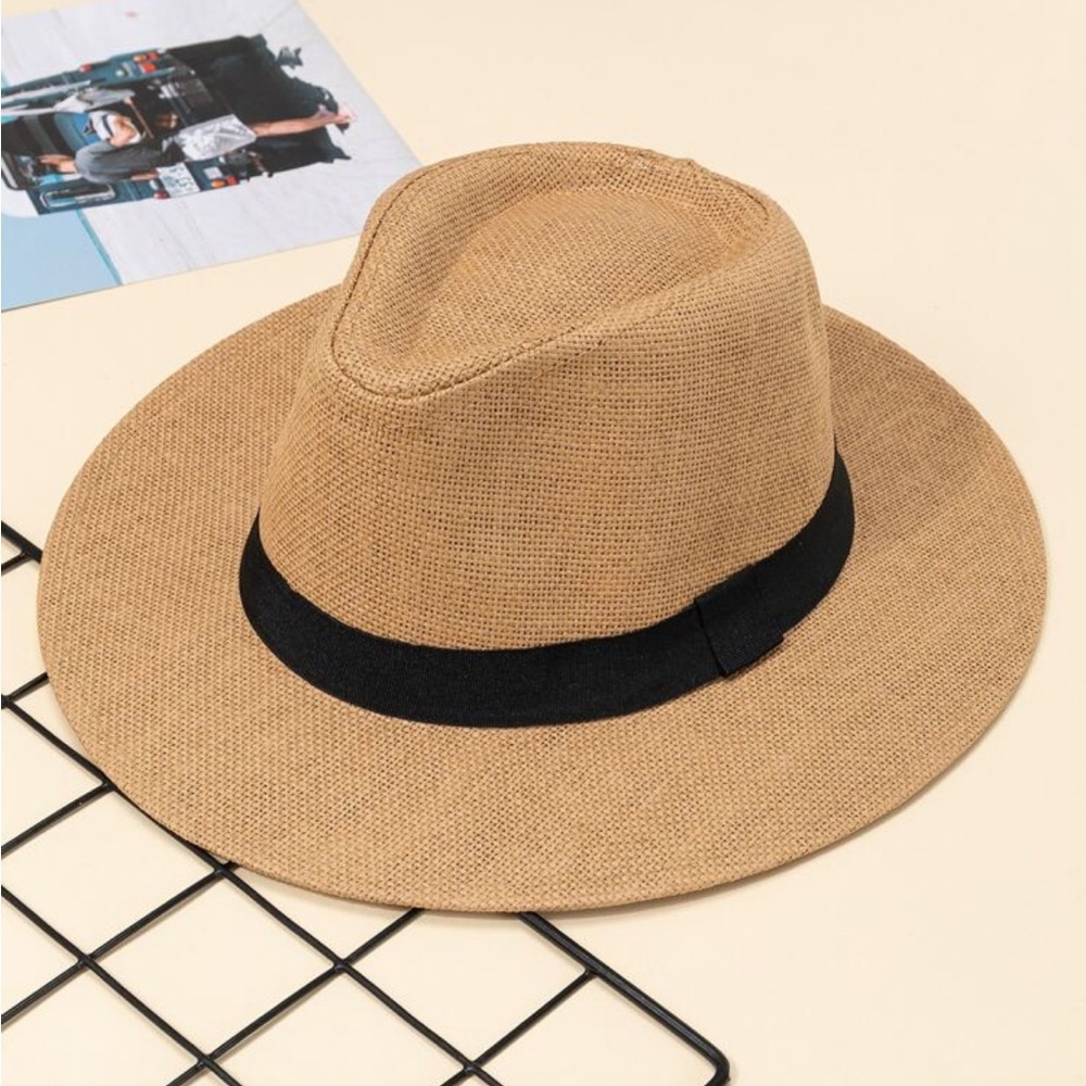 Classic Tan Fedora Hat with Black Band